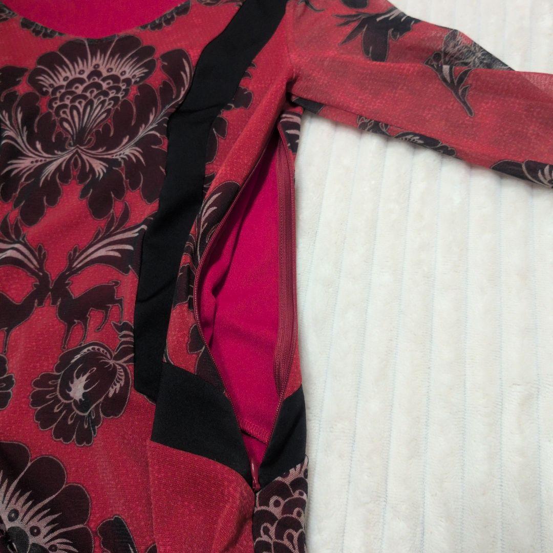 VIVIENNE TAM ワンピース 花柄 赤 黒 七分袖 パワーネット 上品