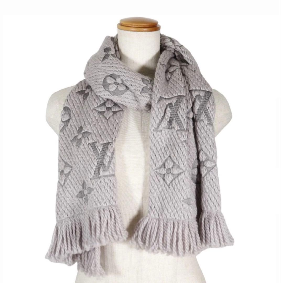 【正規品】LOUIS VUITTON ルイヴィトン マフラー グレー LVロゴ