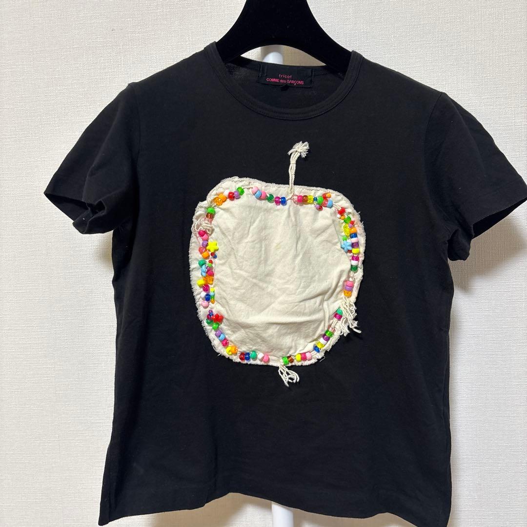 tricot COMME desGARCONSビーズ装飾付きブラックTシャツ
